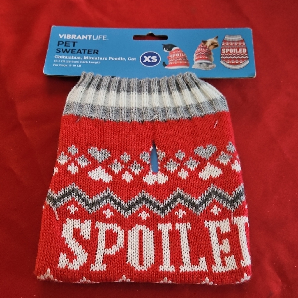 Vibrant Life Red and White Holiday Pet Sweater XS